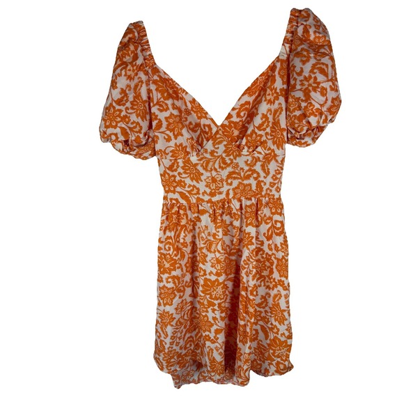 Shein Orange Babydoll Dress – Scoop Back, Tie Detail, Puff Sleeves, Size 6 - Picture 6 of 7